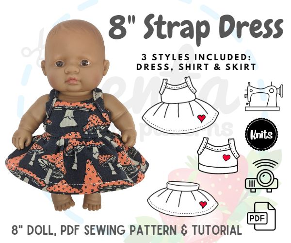 Strap Dress, Shirt and Skirt 8" Doll